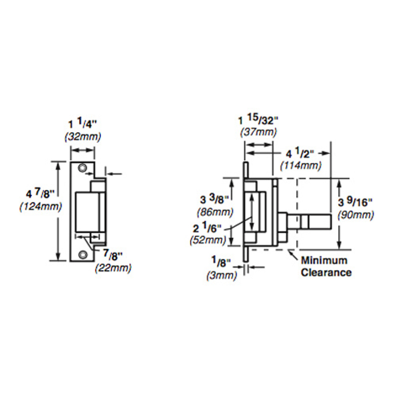 6211WF-FS-DS-LC-12VDC-US32 Von Duprin Electric Strike for Mortise or Cylindrical Devices in Bright Stainless Steel Finish