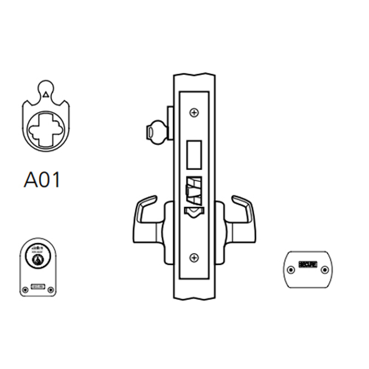 ML2073-NSM-625-CL7 Corbin Russwin ML2000 Series IC 7-Pin Less Core Mortise Classroom Security Locksets with Newport Lever and Deadbolt in Bright Chrome