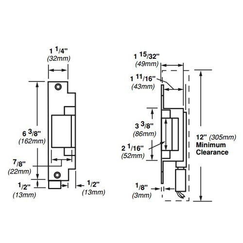 6212-FS-DS-12VDC-US3 Von Duprin 6212 Series Electric Strike for Mortise Locksets (Deadbolt Monitoring) in Bright Brass