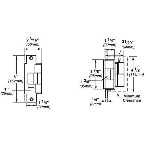 6213-12VDC-US32D Von Duprin Electric Strike for Mortise or Cylindrical Locksets in Satin Stainless Steel Finish