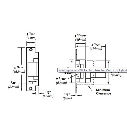6212WF-DS-12VDC-US4 Von Duprin Electric Strike for Mortise or Cylindrical Locksets in Satin Brass Finish