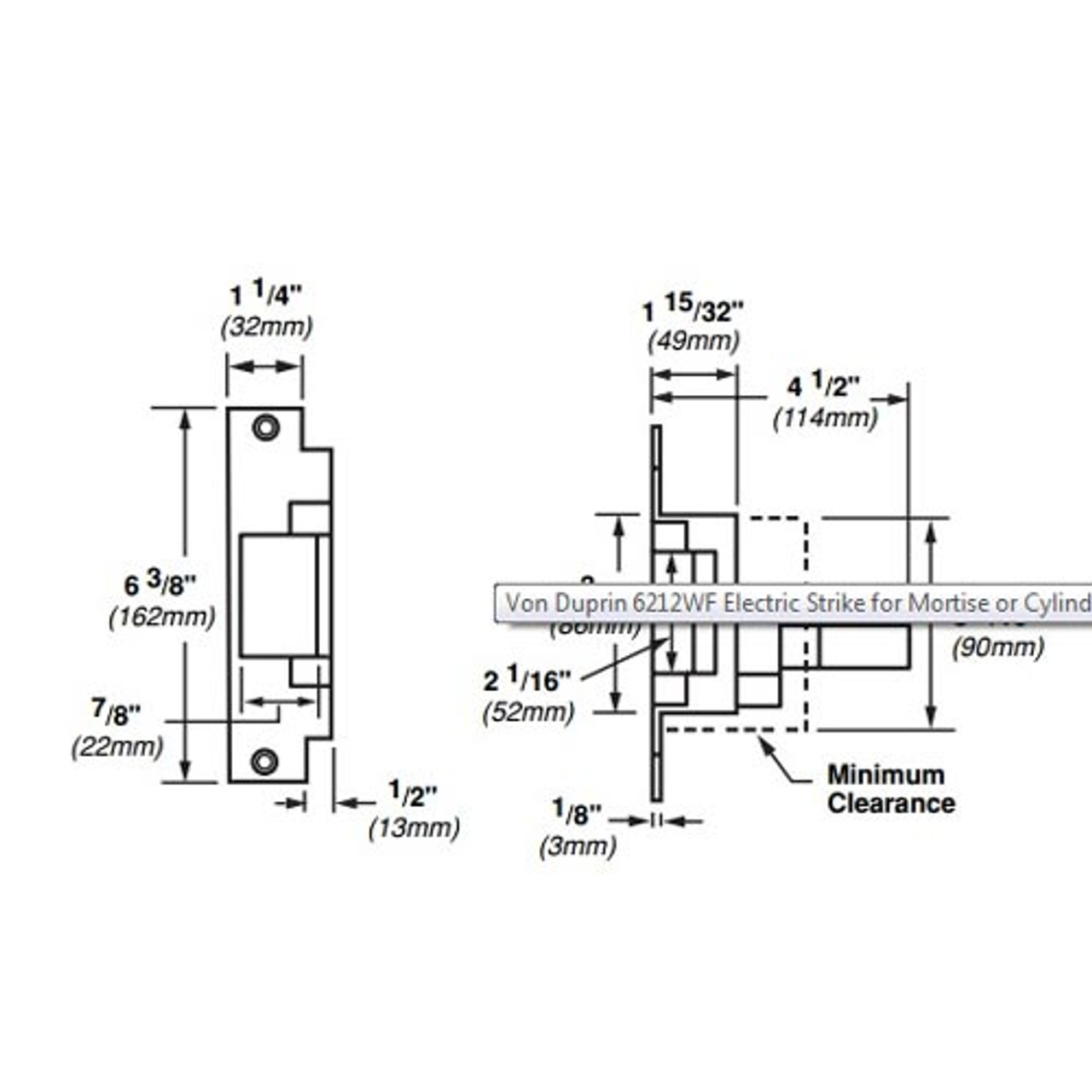 6212WF-DS-24VDC-US10B Von Duprin Electric Strike for Mortise or Cylindrical Locksets in Dark Bronze Finish