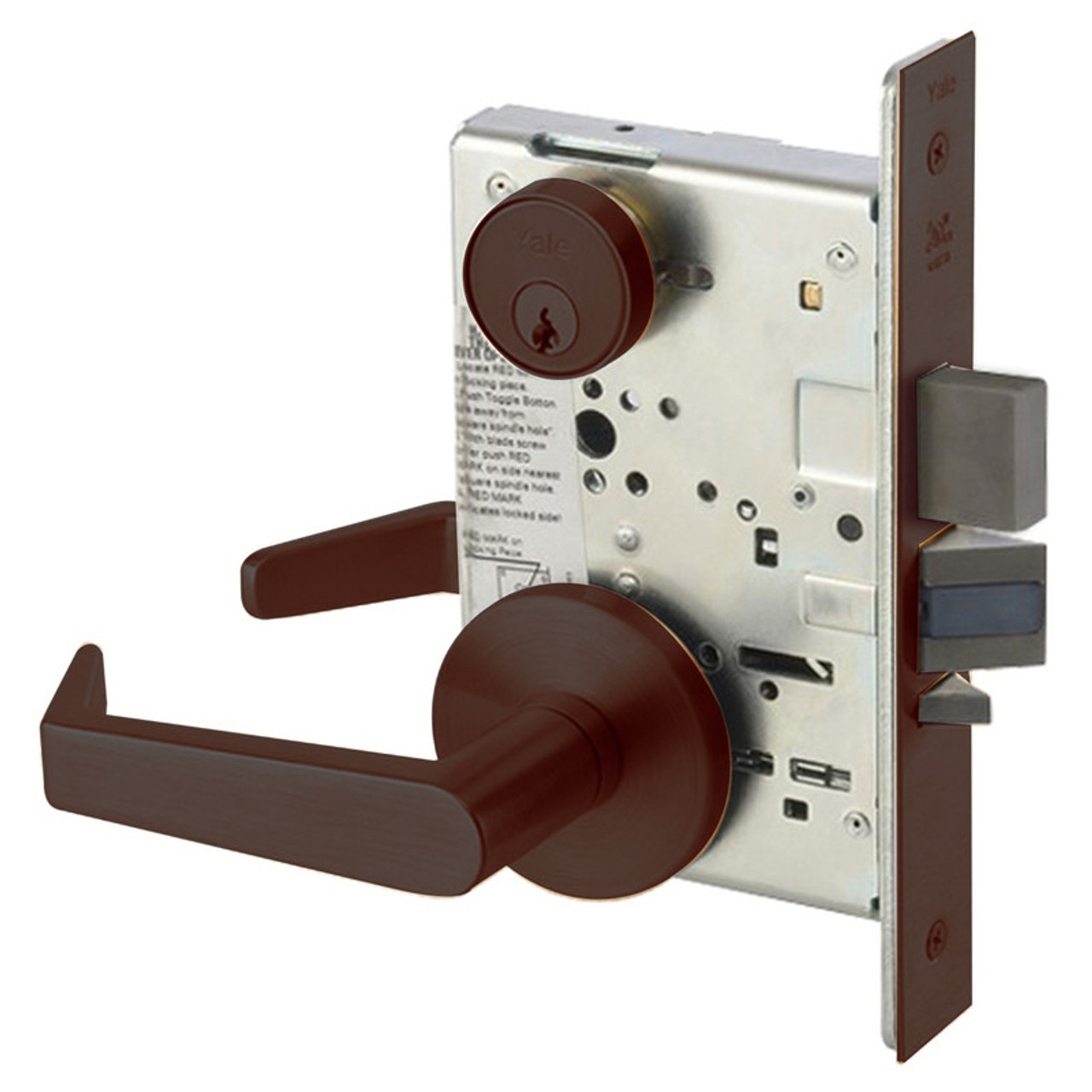 AUR8847FL-613E Yale 8800FL Series Single Cylinder with Deadbolt Mortise Entrance Lock with Indicator with Augusta Lever in Dark Satin Bronze