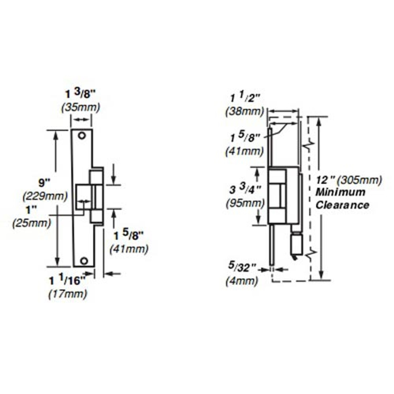 6215-DS-12VDC-US4 Von Duprin Electric Strike for Mortise or Cylindrical Locksets in Satin Brass Finish