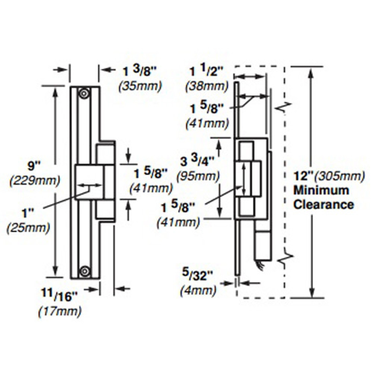 6224AL-12VDC-US10 Von Duprin Electric Strike for Mortise or Cylindrical Locksets in Satin Bronze Finish