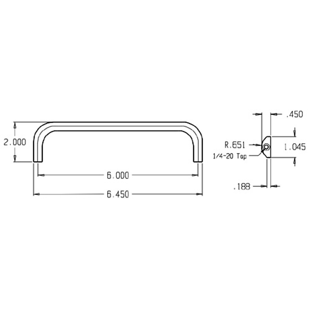 37-605 Don Jo Half Round Door Pull with 6 inch center to center length