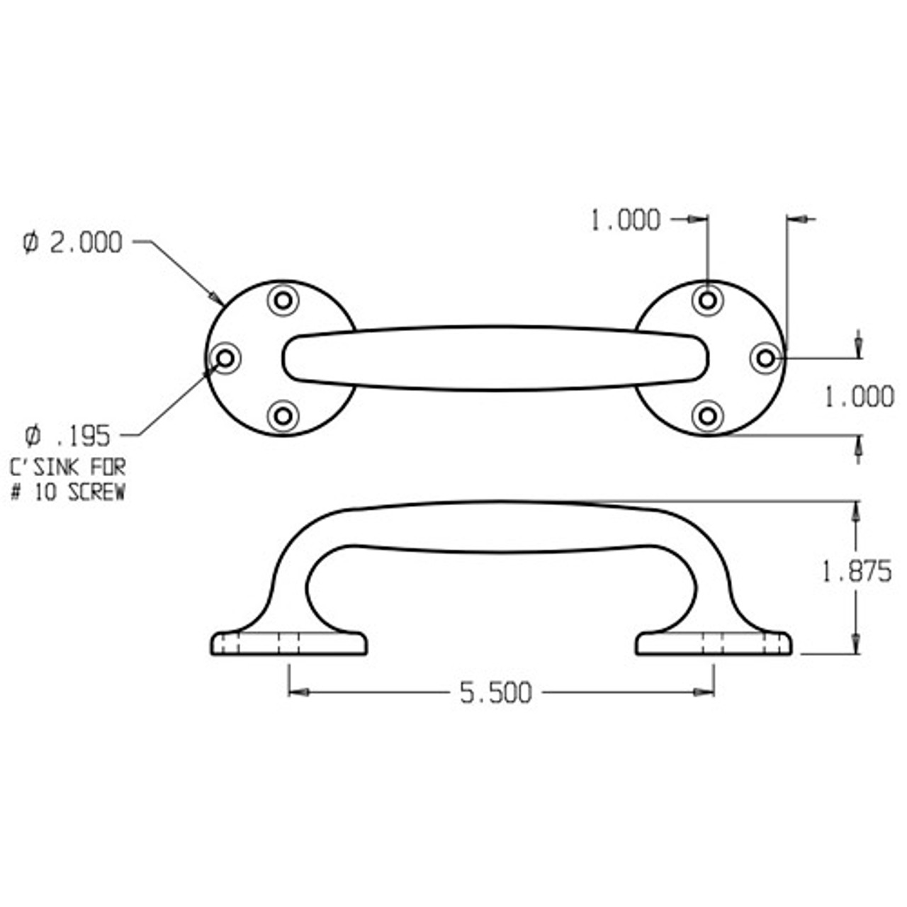 35-630 Don Jo Surface Mount Cast Door Pull with 5-1/2 inch center to center length