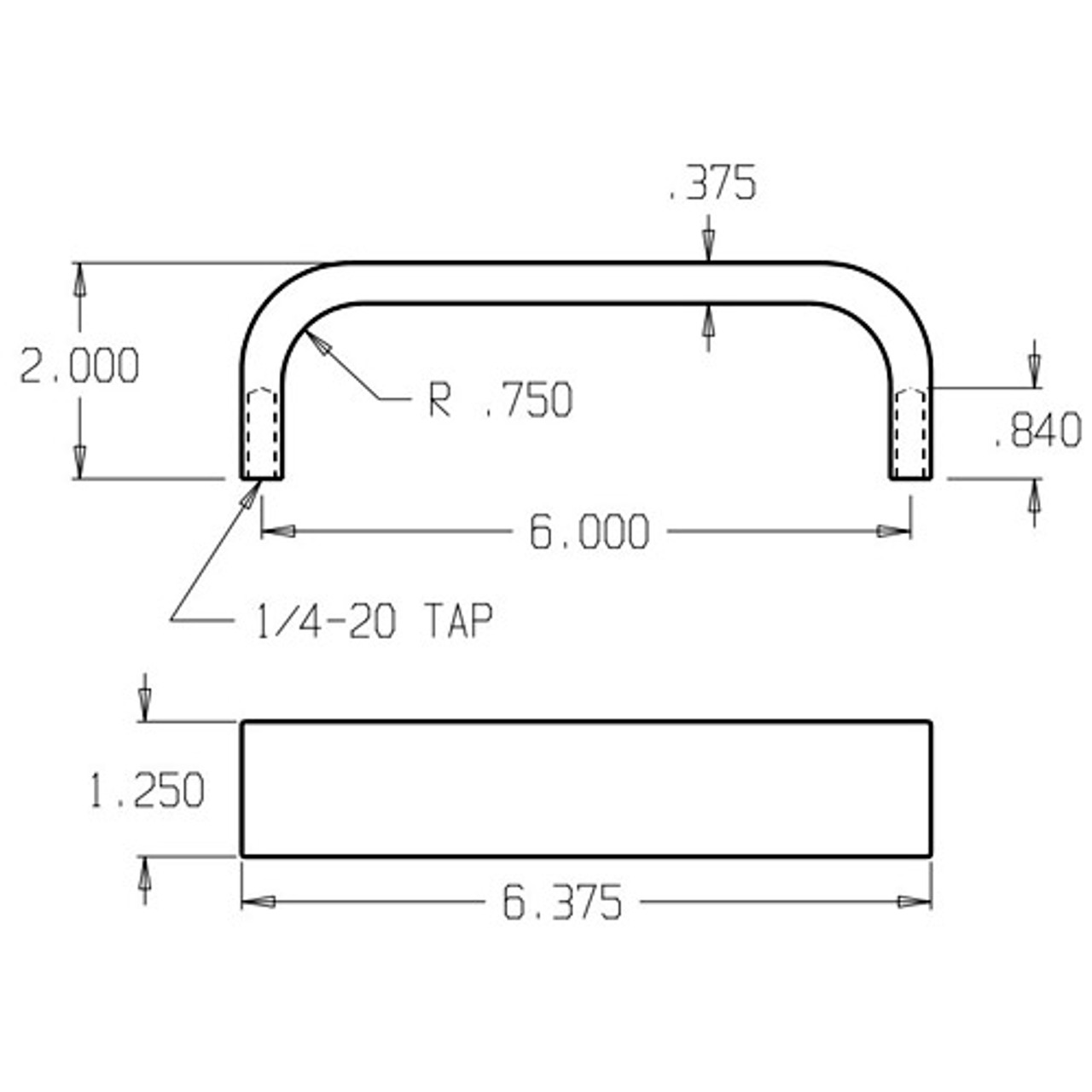 30-628 Don Jo Flat Bar Door Pull with 6 inch center to center length