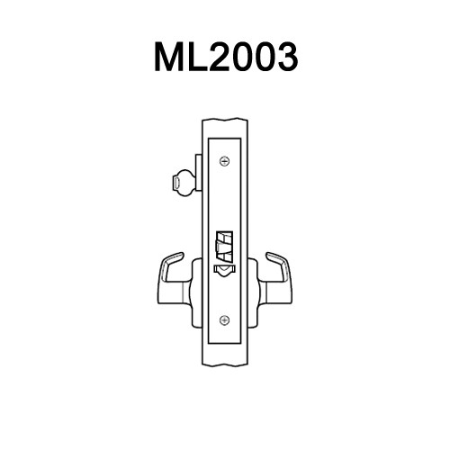 ML2003-PSR-606 Corbin Russwin ML2000 Series Mortise Classroom Locksets with Princeton Lever in Satin Brass