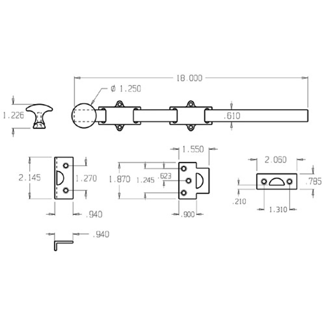 1636-613 Don Jo Dutch Door Bolt with size of 18 x 1 5/8" (inches)