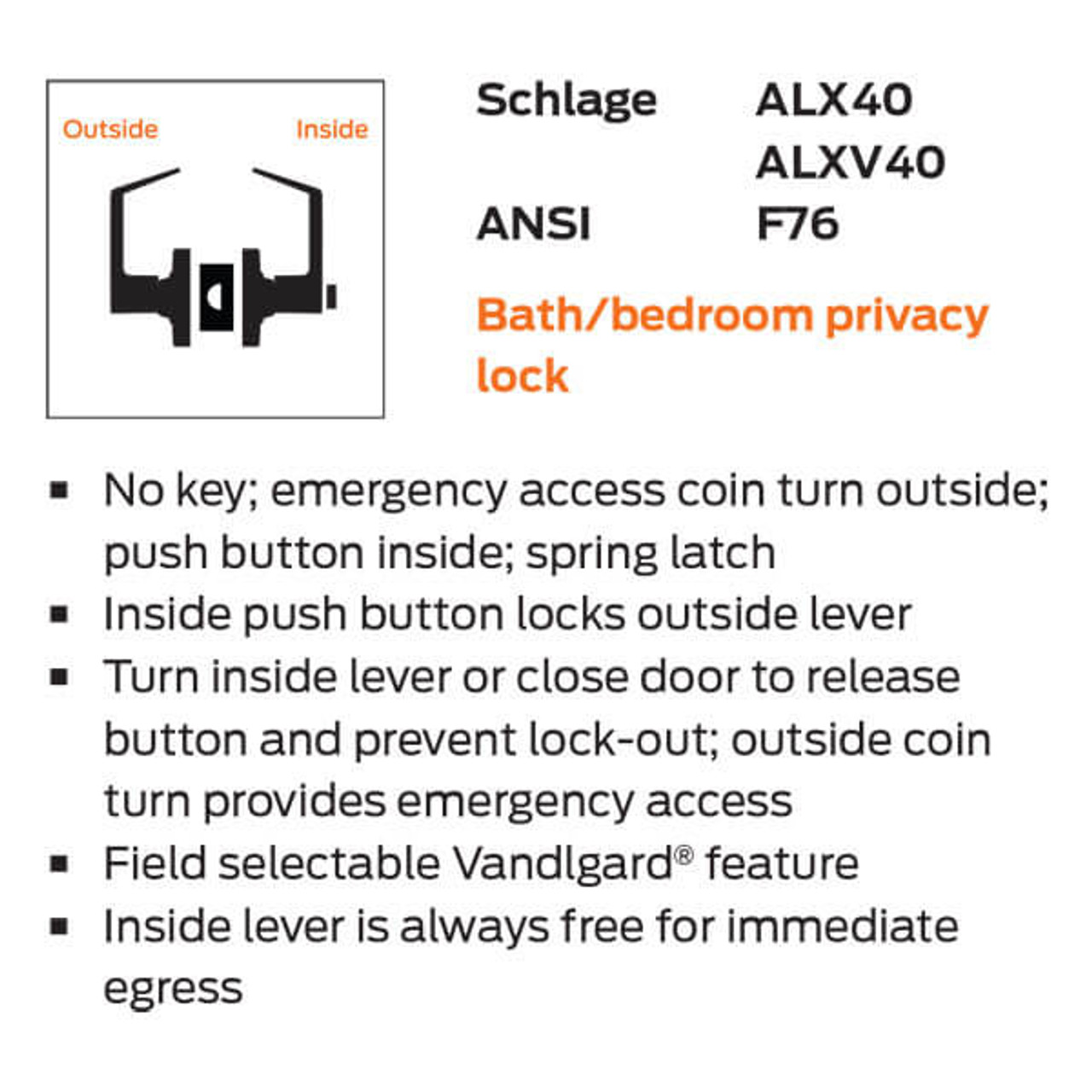 ALX40-SAT-606 Schlage ALX Series - Saturn Style Lock with Privacy Latch Function in Satin Brass