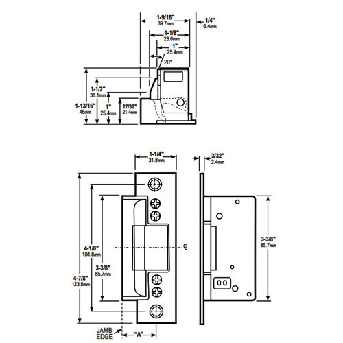 7170-540-626-50 Adams Rite Electric Strike Dimensional View