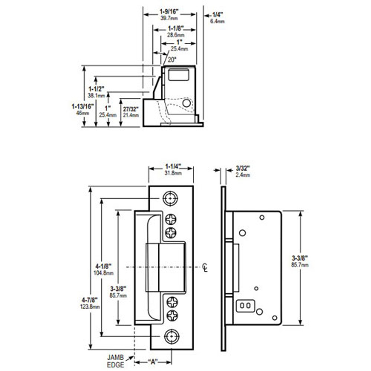 7270-549-630-00 Adams Rite Electric Strike Dimensional View