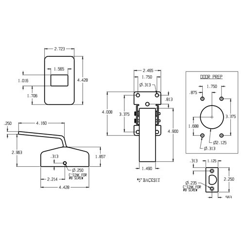 4550-630 Don Jo Hospital Latch Dimensional View