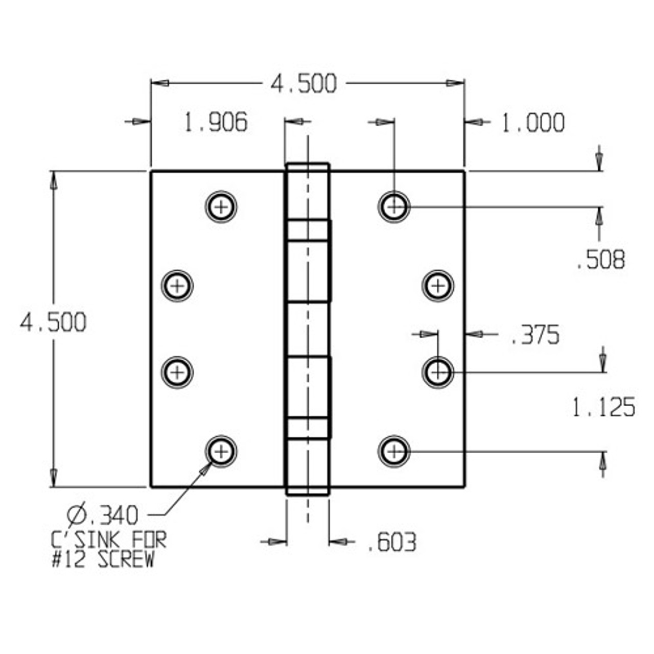 BB74545-632 Don Jo Full Mortise Ball Bearing Dimensional View