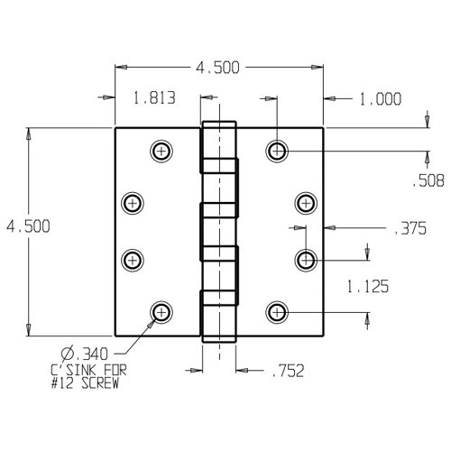 HWBB74545-652 Don Jo Full Mortise Ball Bearing Dimensional View