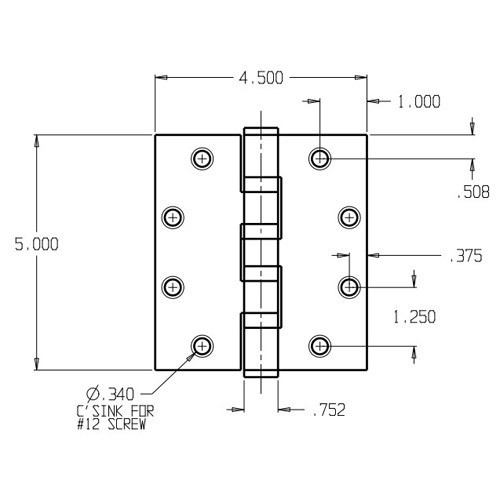 HWBB95045-630 Don Jo Full Mortise Ball Bearing Dimensional View