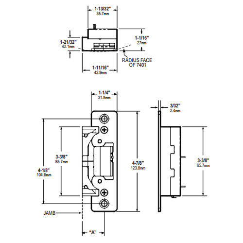 7400-M-313 Adams Rite Electric Strike Dimensional View