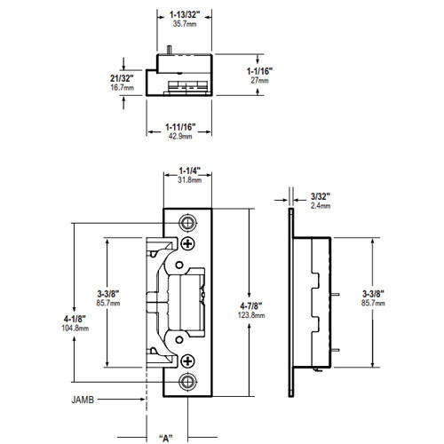 7440-629 Adams Rite Electric Strike Dimensional View