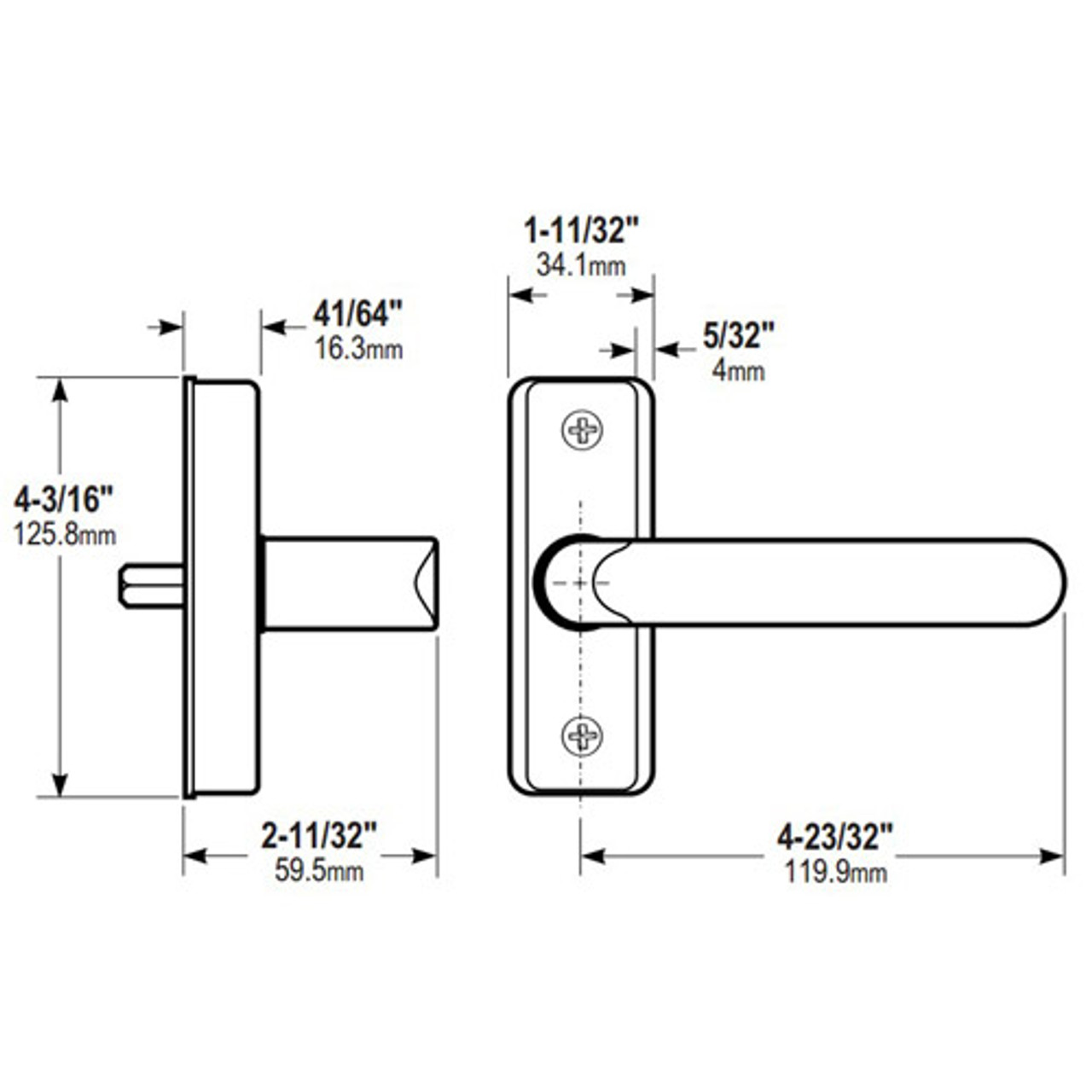 4568-502-121 Adams Rite Deadlatch Handle Dimensional View