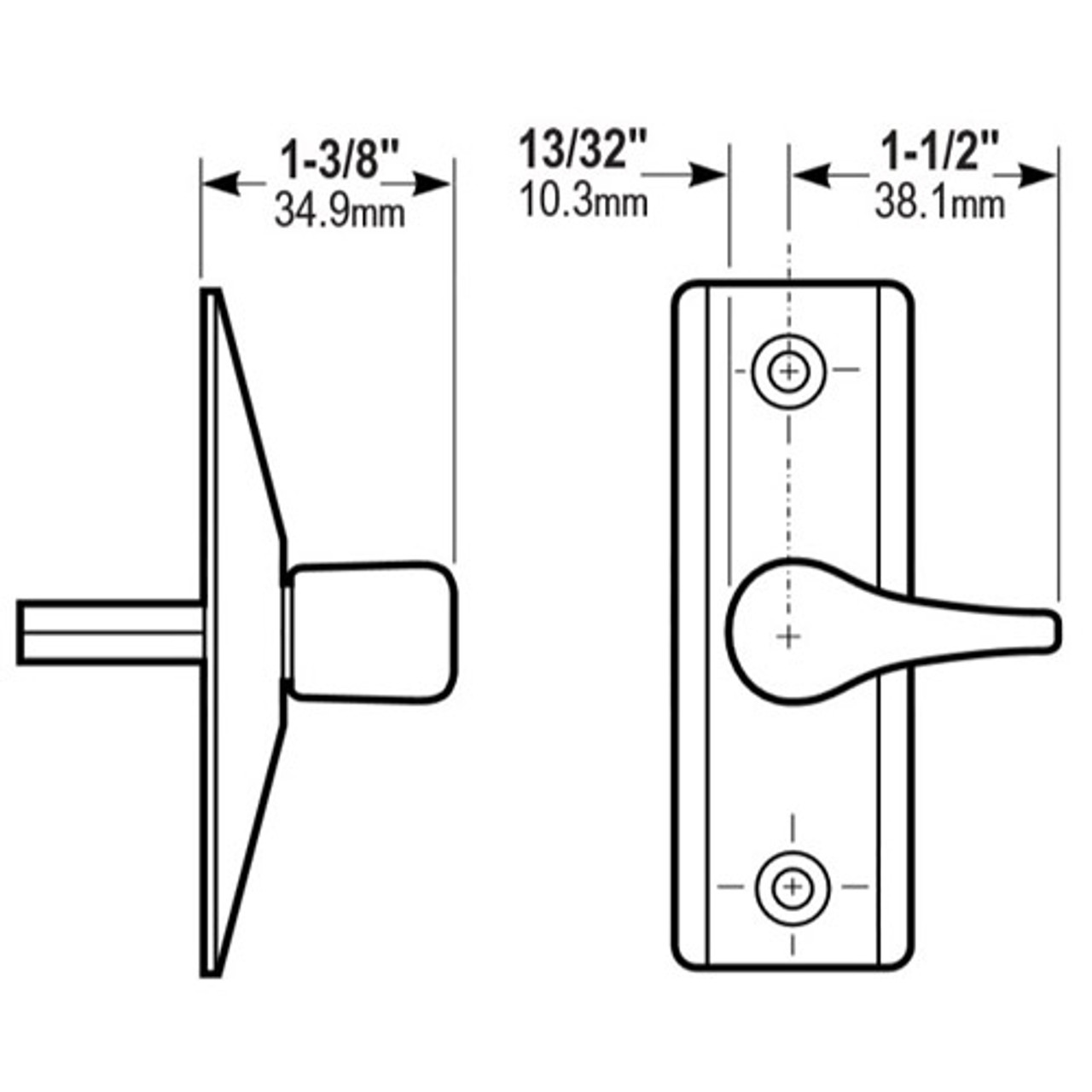 4565-501-119 Adams Rite Deadlatch Handle Dimensional View