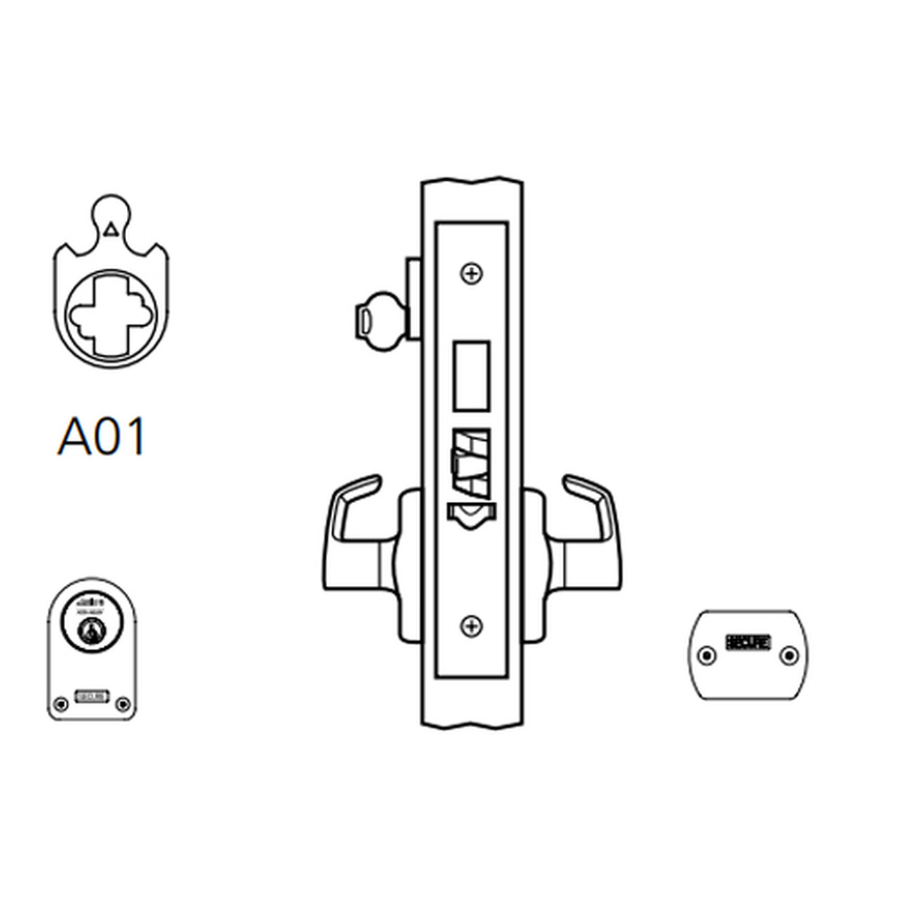 ML2073-RWN-626-CL7 Corbin Russwin ML2000 Series IC 7-Pin Less Core Mortise Classroom Security Locksets with Regis Lever and Deadbolt in Satin Chrome