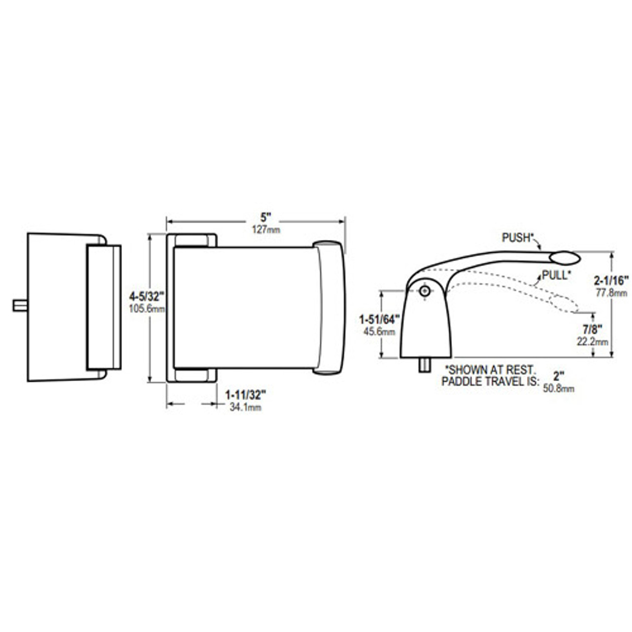 4591-02-01-US3 Adams Rite Deadlatch Paddle Dimensional View