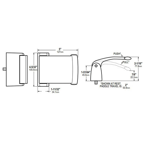 4591-14-00-313 Adams Rite Deadlatch Paddle Dimensional View