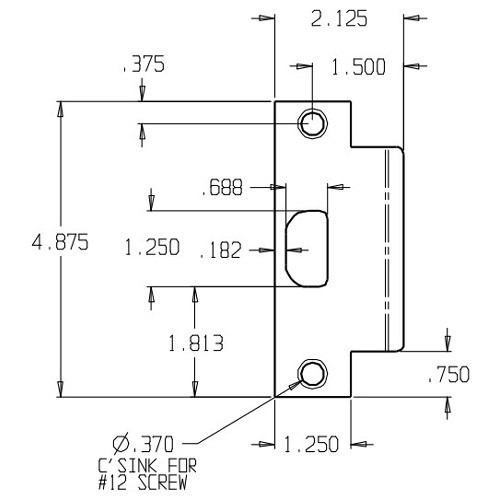 EST-115-DU Don Jo 4-7/8" Extended Lip ANSI Strike Dimensional View