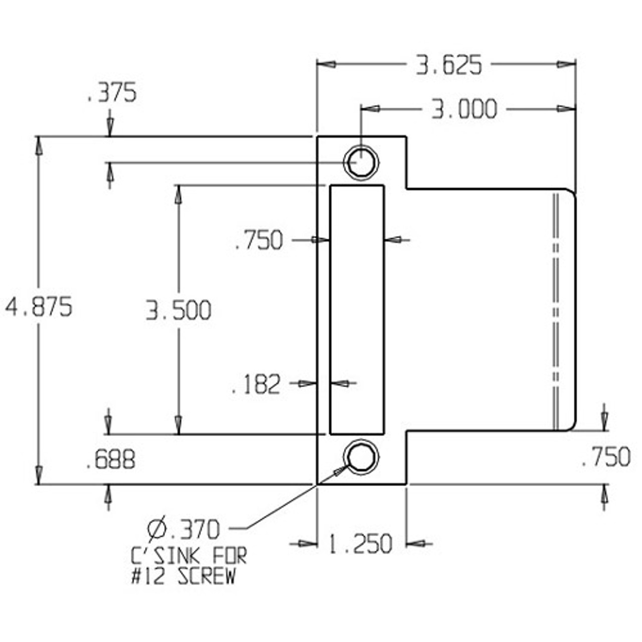 MEST-103-630 Don Jo Mortise Type Extended Lip ANSI Strike Dimensional View