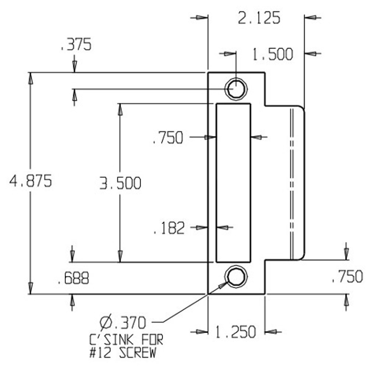 MEST-115-DU Don Jo Mortise Type Extended Lip ANSI Strike Dimensional View