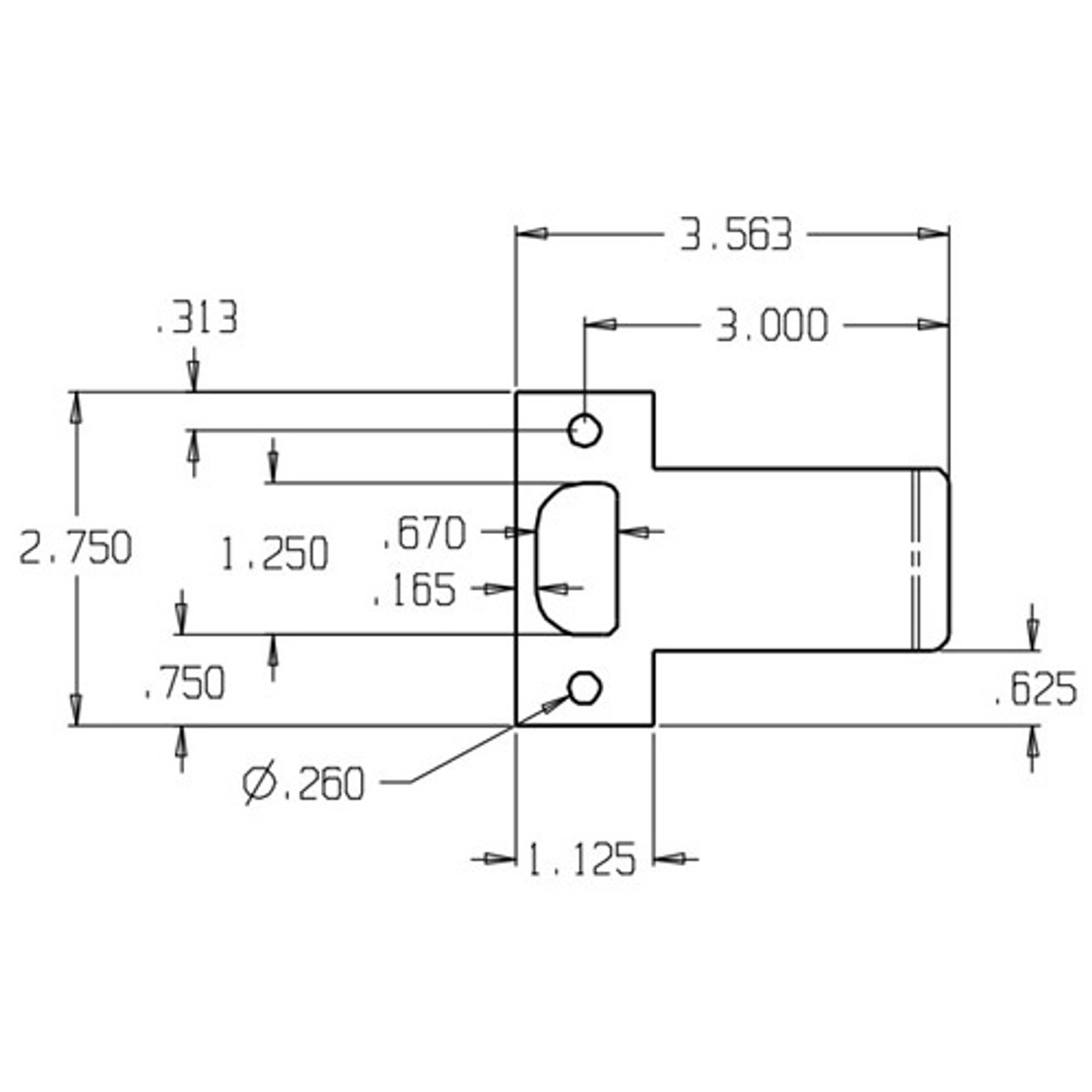 ETS-103-DU Don Jo 2-3/4" Extended Lip T-Strike Dimensional View