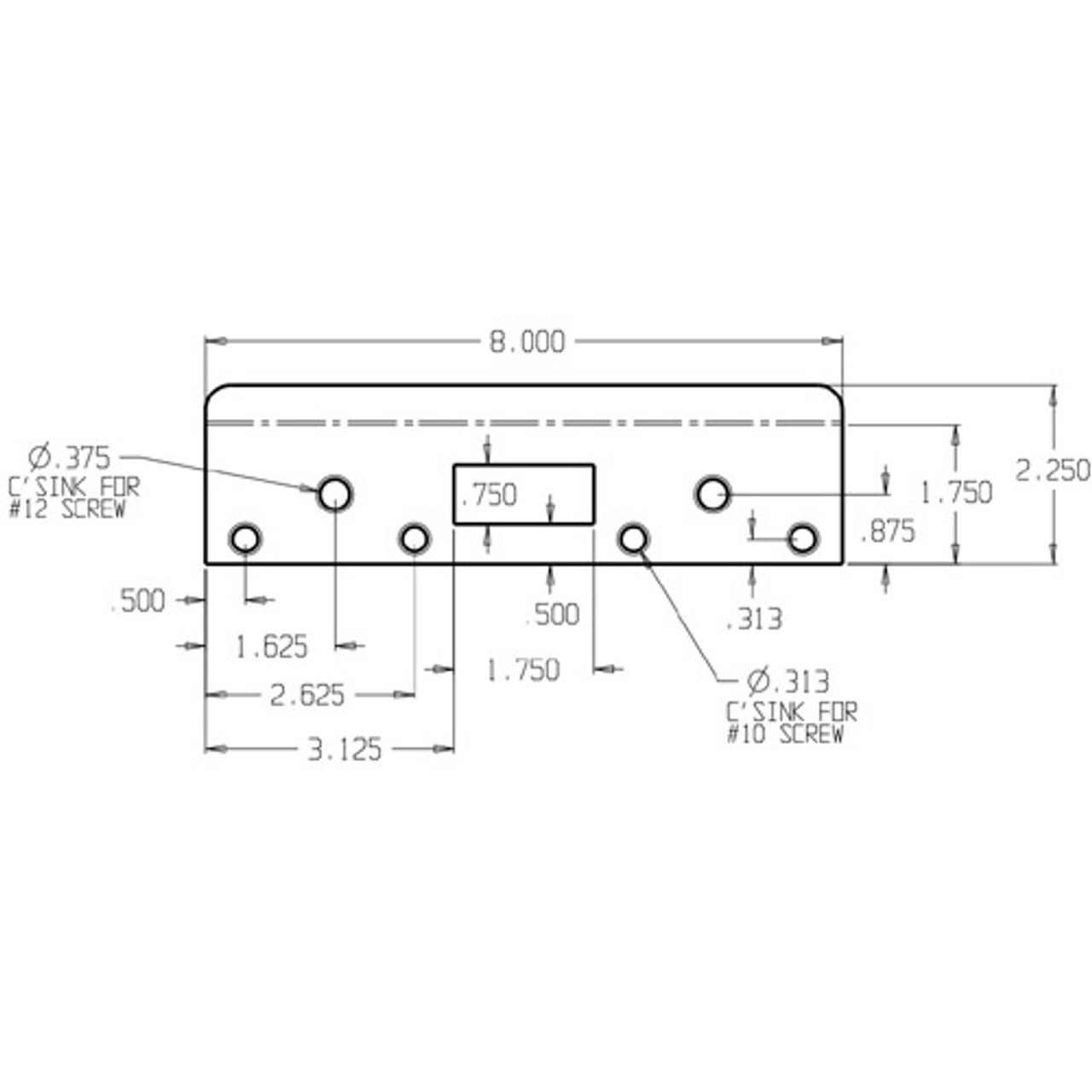 FL-208WM-WH Don Jo 8" Security Strike Plate Dimensional View