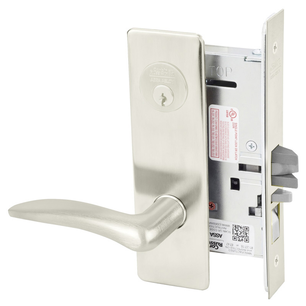 ML2065-DSM-618-LH Corbin Russwin ML2000 Series Mortise Dormitory Locksets with Drike Lever and Deadbolt in Bright Nickel