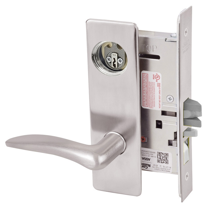 ML2072-DSM-630-CL7-LH Corbin Russwin ML2000 Series IC 7-Pin Less Core Mortise Classroom Intruder Locksets with Drike Lever with Deadbolt in Satin Stainless