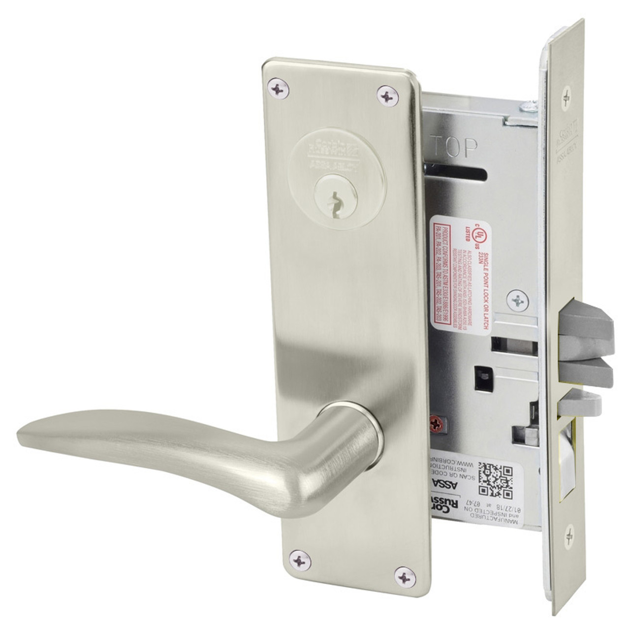 ML2052-DSM-619-LH Corbin Russwin ML2000 Series Mortise Classroom Intruder Locksets with Drike Lever in Satin Nickel