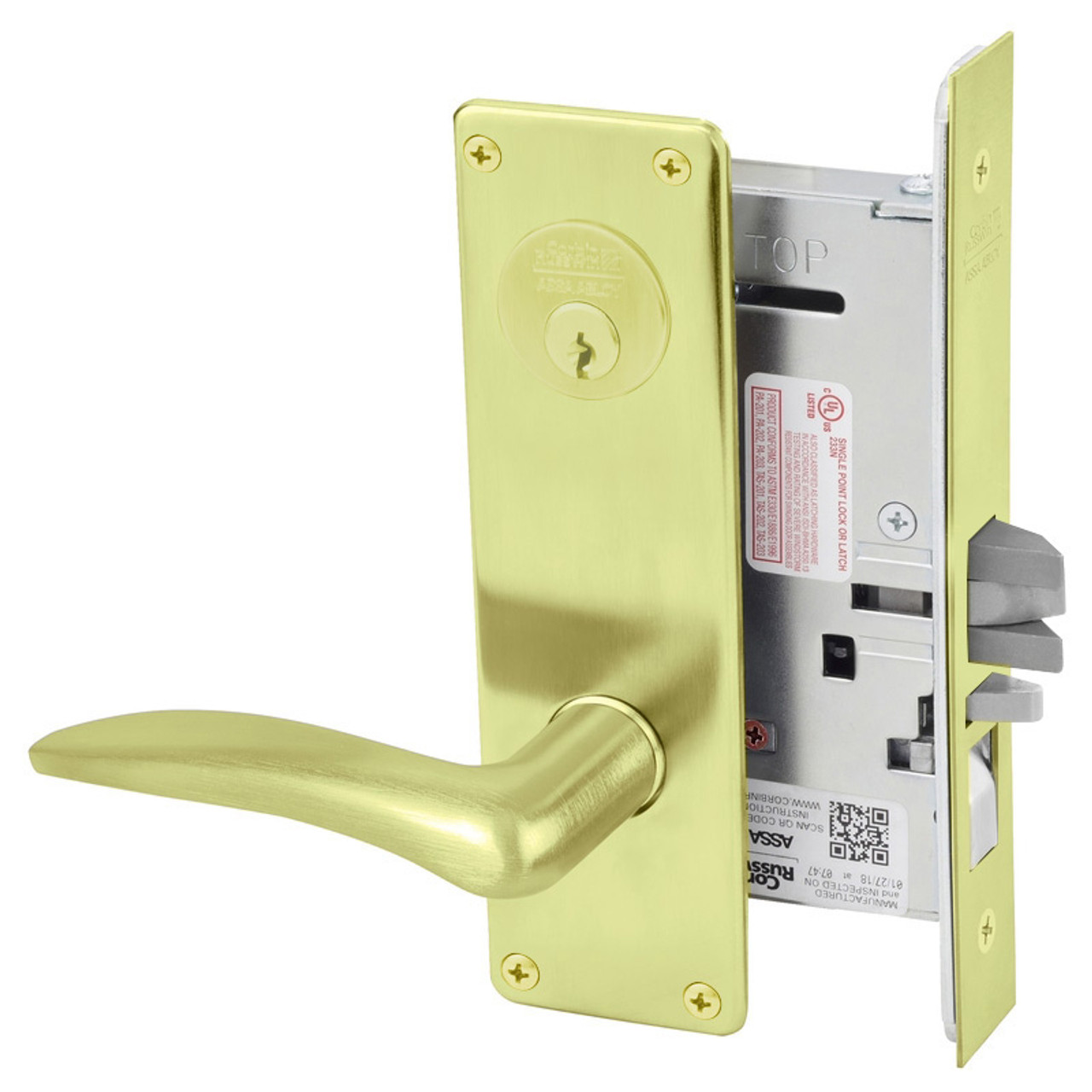 ML2002-DSM-605-RH Corbin Russwin ML2000 Series Mortise Classroom Intruder Locksets with Drike Lever in Bright Brass