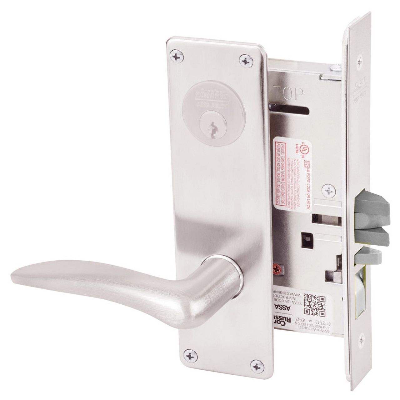 ML2002-DSM-629-RH Corbin Russwin ML2000 Series Mortise Classroom Intruder Locksets with Drike Lever in Bright Stainless Steel