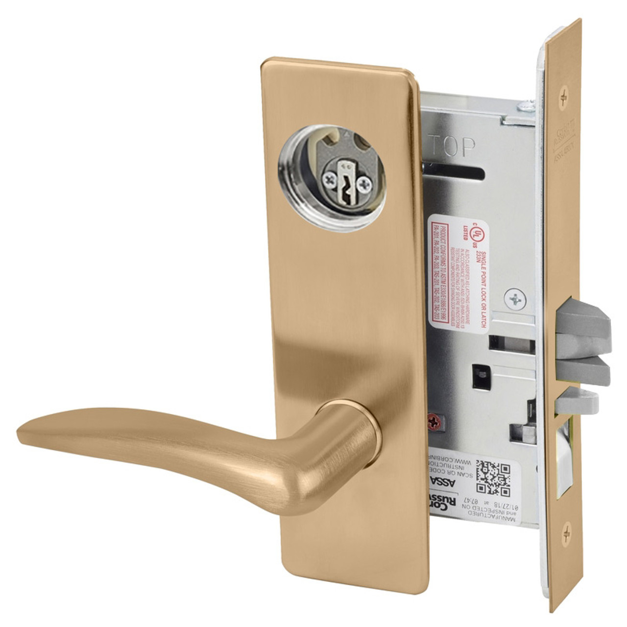 ML2059-DSP-612-CL6-LH Corbin Russwin ML2000 Series IC 6-Pin Less Core Mortise Security Storeroom Locksets with Drike Lever in Satin Bronze