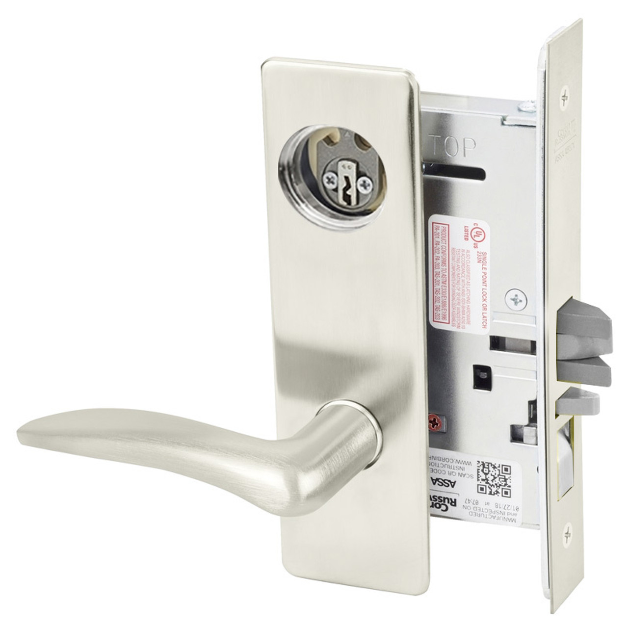 ML2072-DSP-618-LC-LH Corbin Russwin ML2000 Series Mortise Classroom Intruder Locksets with Drike Lever with Deadbolt in Bright Nickel