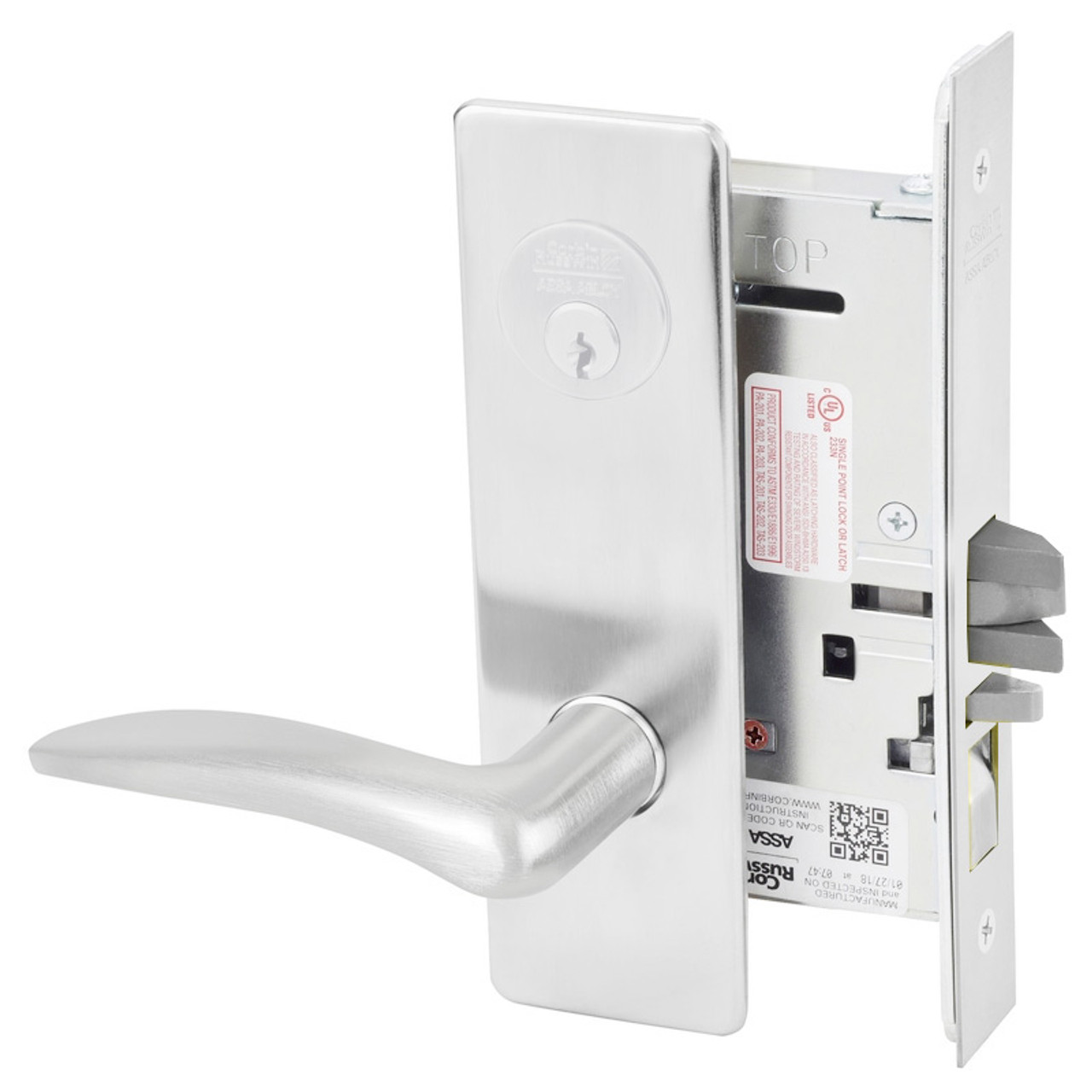 ML2003-DSP-625-RH Corbin Russwin ML2000 Series Mortise Classroom Locksets with Drike Lever in Bright Chrome