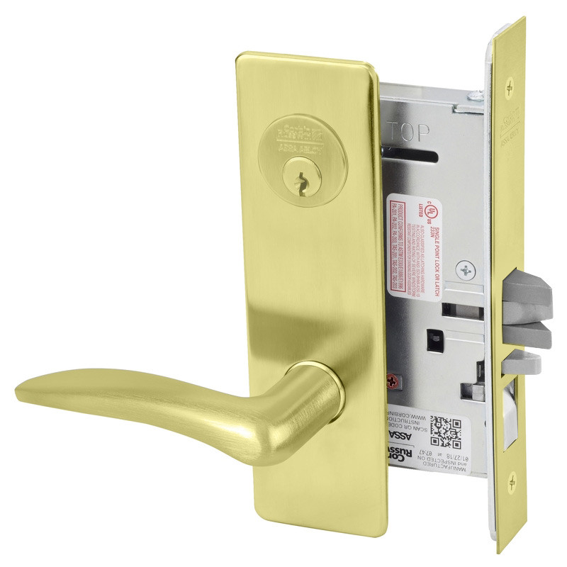 ML2068-DSP-606-RH Corbin Russwin ML2000 Series Mortise Privacy or Apartment Locksets with Drike Lever in Satin Brass