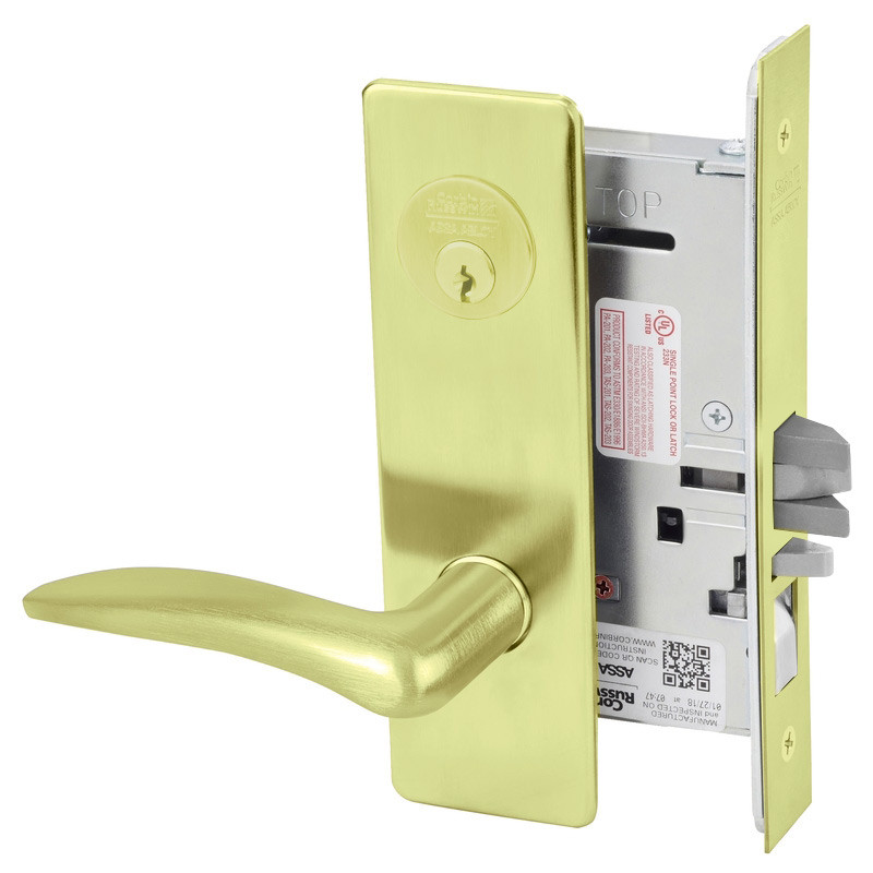 ML2067-DSM-605-RH Corbin Russwin ML2000 Series Mortise Apartment Locksets with Drike Lever and Deadbolt in Bright Brass