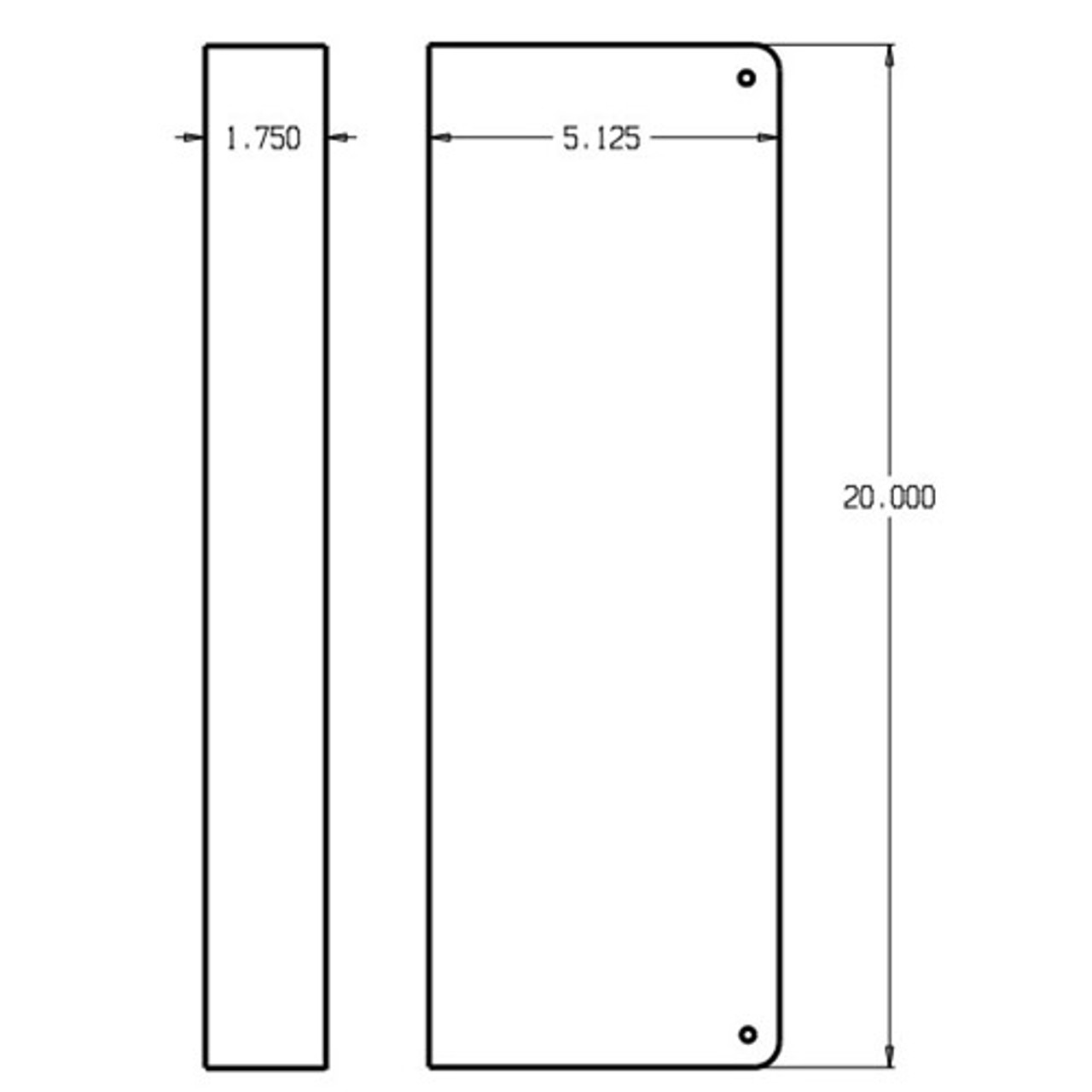 20B-10B-CW Don Jo 20" Wrap-Around Plate Dimensional View