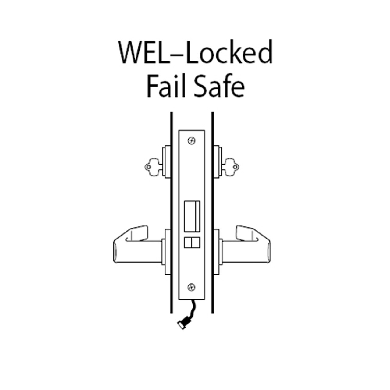 45HW7WEL16R629 Best 40HW series Double Key Latch Fail Safe Electromechanical Mortise Lock with Curved w/ No Return Style in Bright Stainless Steel