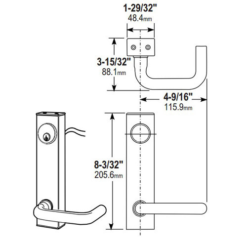 3080-02-0-93-US32 Adams Rite Standard Entry Trim Dimensional View