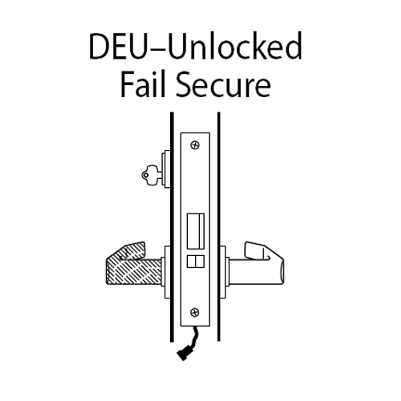 45HW7DEU14N619 Best 40HW series Single Key Latch Fail Secure Electromechanical Mortise Lever Lock with Curved w/ Return Style in Satin Nickel