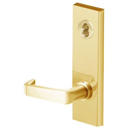 45HW7TWEU15M605 Best 40HW series Double Key Deadbolt Fail Secure Electromechanical Mortise Lever Lock with Contour w/ Angle Return Style in Bright Brass
