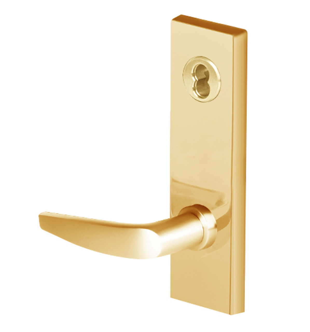 45HW7TWEU16M605RQE Best 40HW series Double Key Deadbolt Fail Secure Electromechanical Mortise Lever Lock with Curved w/ No Return Style in Bright Brass