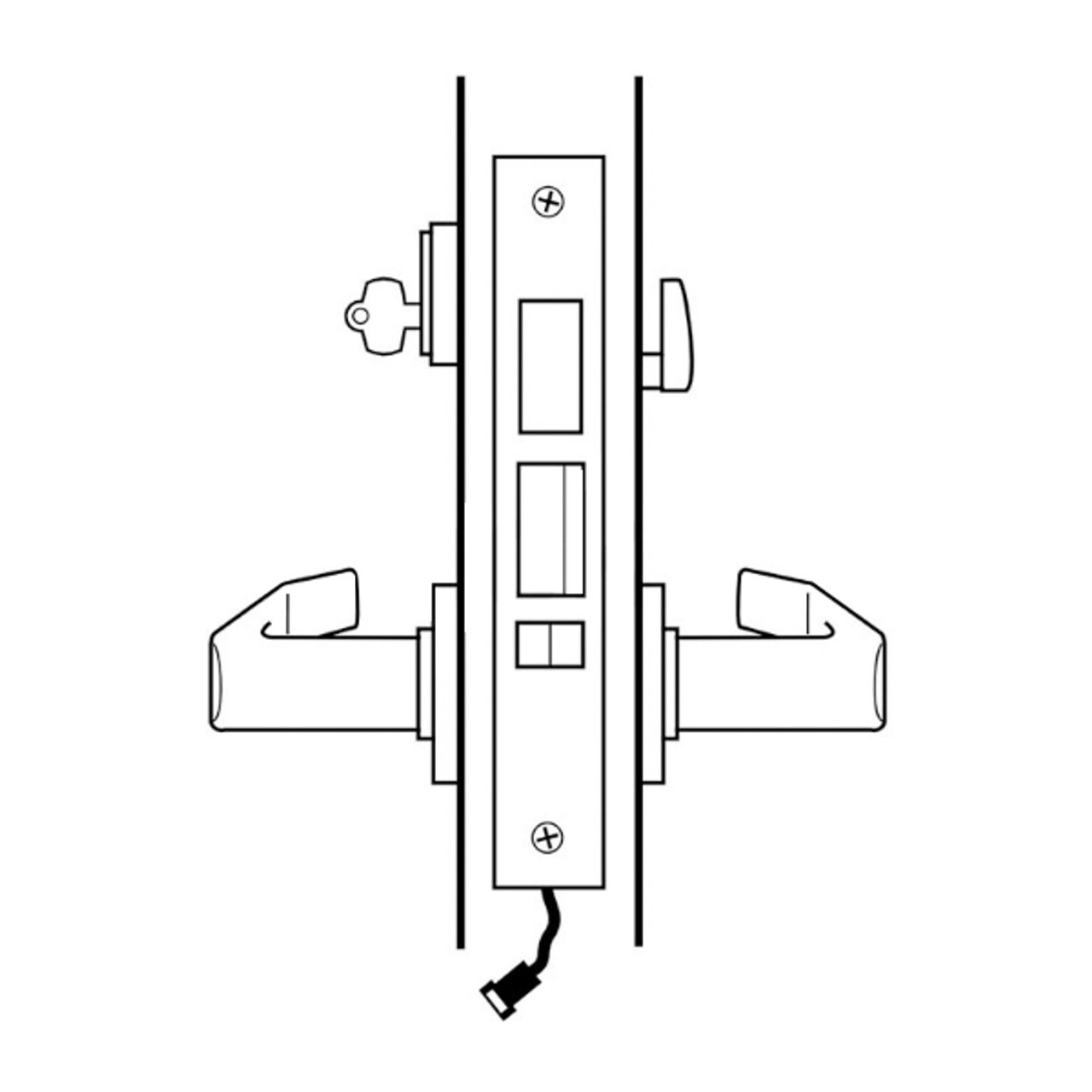 45HW7TWEL14N619 Best 40HW series Double Key Deadbolt Fail Safe Electromechanical Mortise Lever Lock with Curved w/ Return Style in Satin Nickel